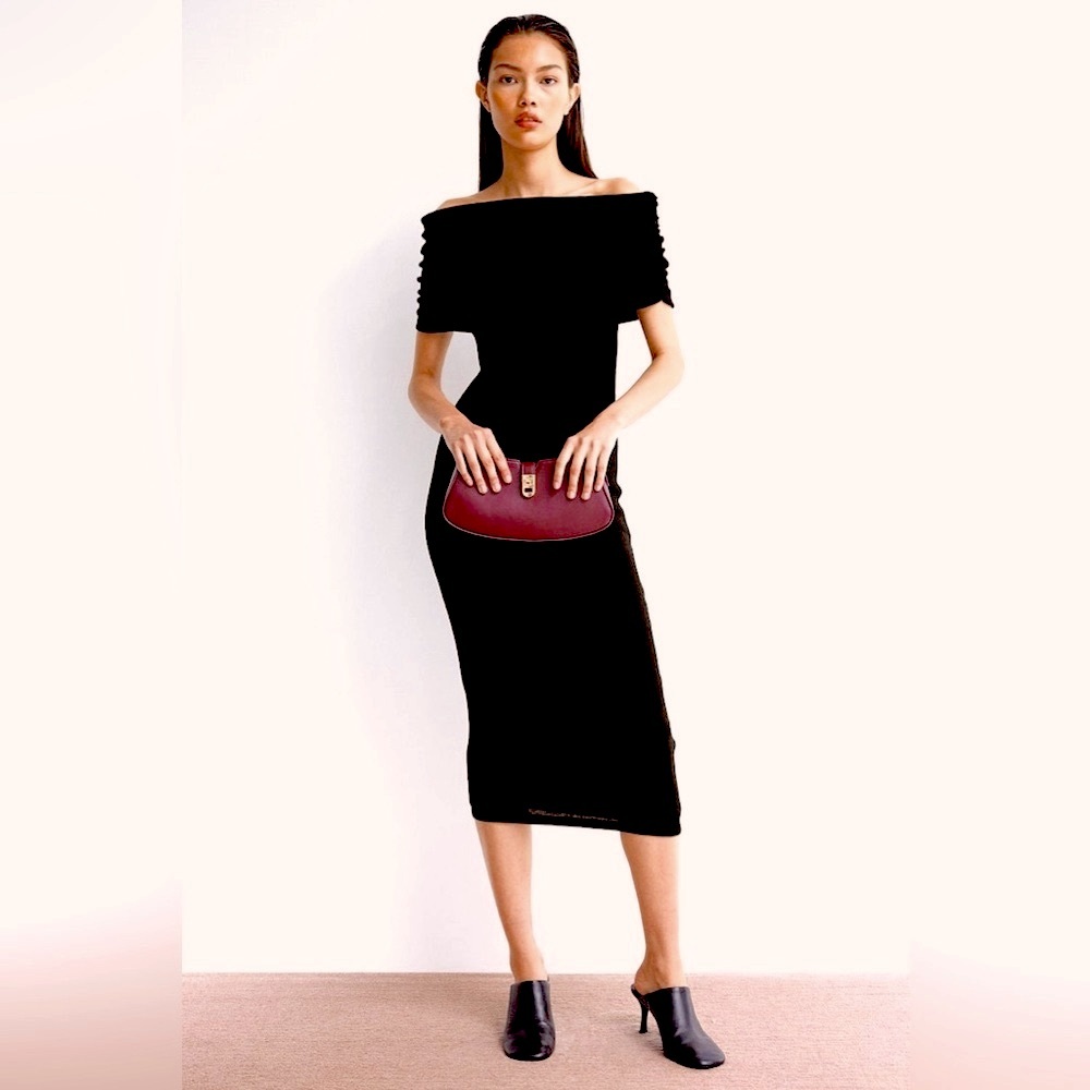 H&M Black Off-Shoulder Midi Dress